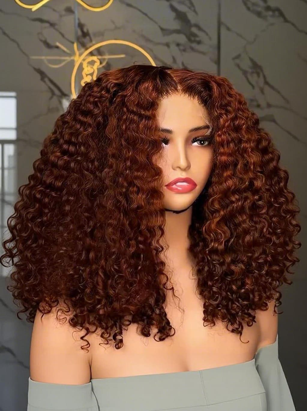 SWAY 250 300 Density Copper Auburn Brown Deep Curly Bob 13x4 Lace Front Human Hair Wig
