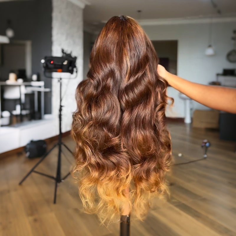 SWAY 250 300 Density Ombre Chocolate Brown Honey Blonde 13x4 Lace Front Human Hair Wigs