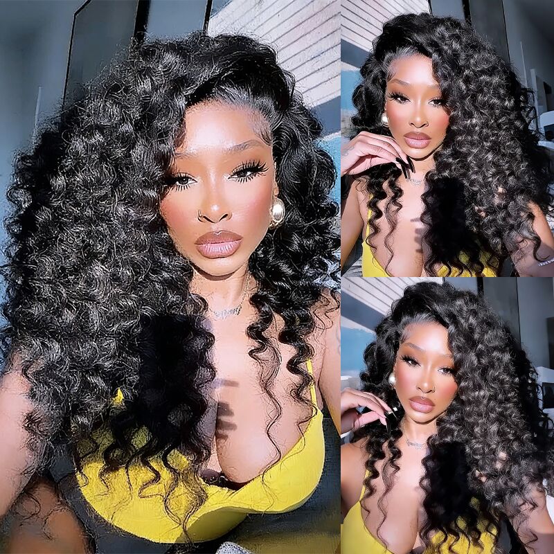 SWAY 250 300 Density Tight Spiral Loose Deep Wave Curls 13X4 Lace Front Human Hair Wigs