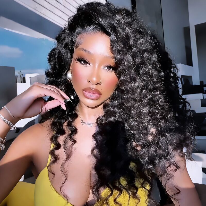 SWAY 250 300 Density Tight Spiral Loose Deep Wave Curls 13X4 Lace Front Human Hair Wigs