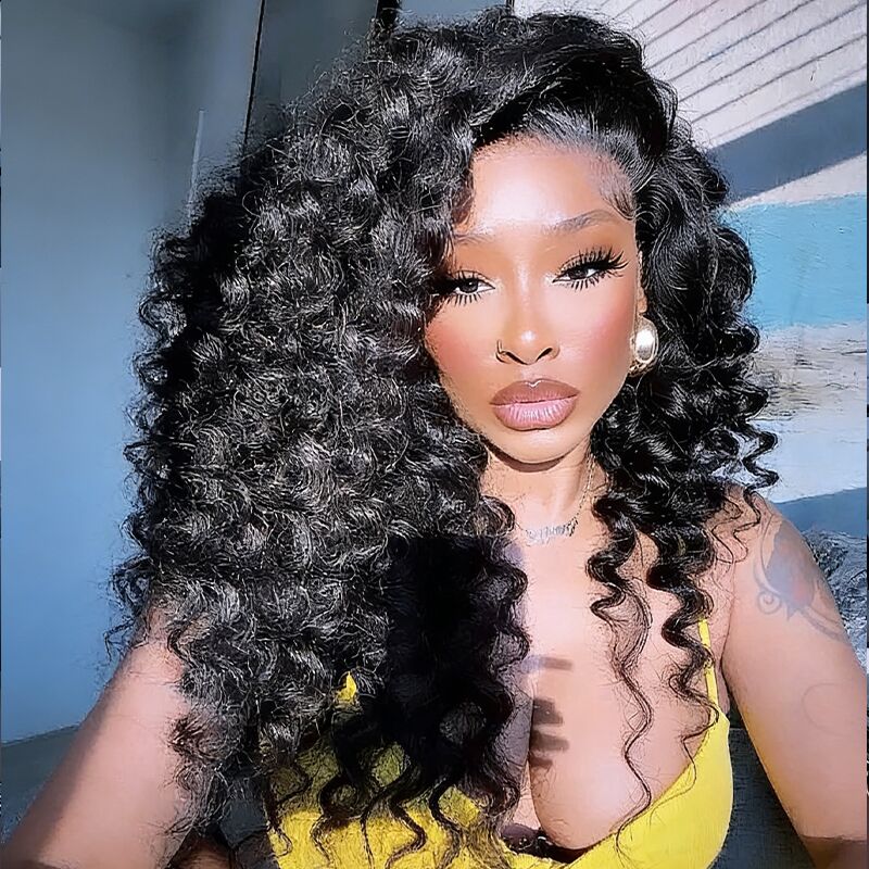 SWAY 250 300 Density Tight Spiral Loose Deep Wave Curls 13X4 Lace Front Human Hair Wigs