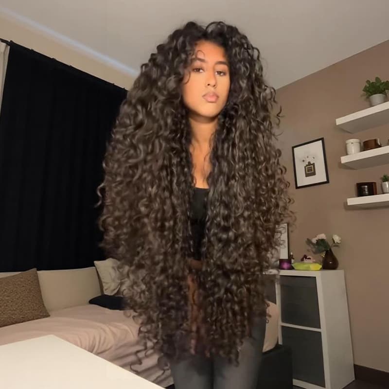 SWAY 42 40 inch Long Knee Length Spanish Loose Curls 13x4 Lace Front Human Hair Wigs