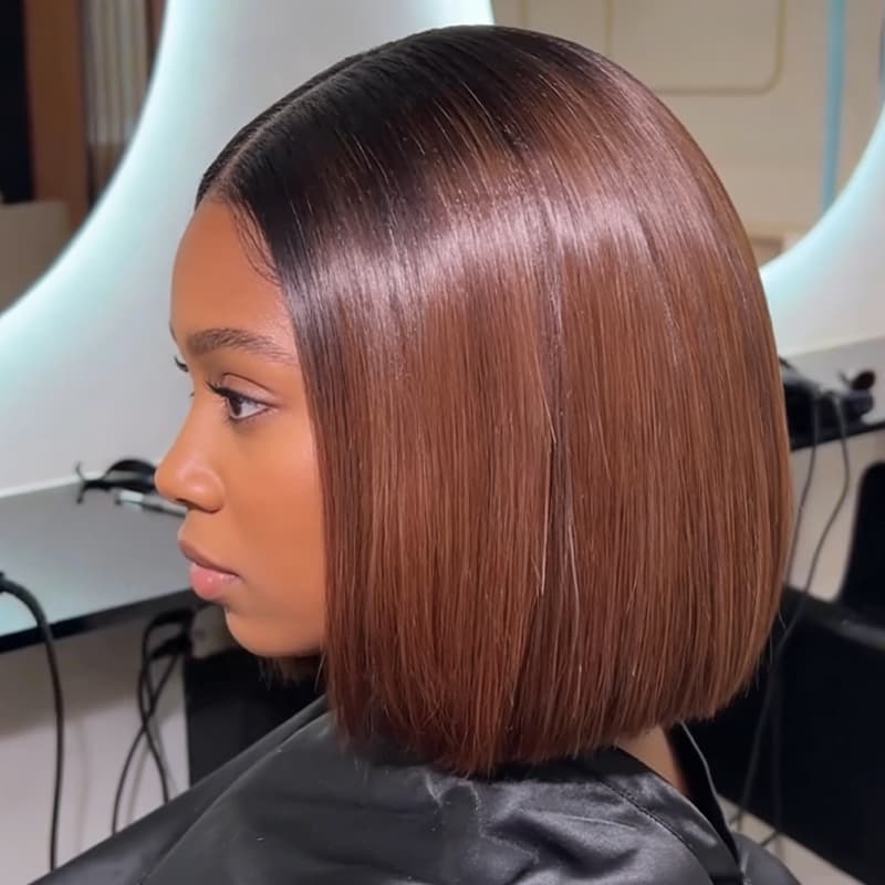 SWAY 8 10 12 inch Short Bob Ombre Black Warm Chocolate Brown 13x4 Lace Front Virgin Human Hair Wigs