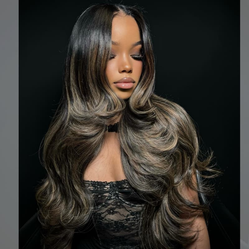 Pelucas de cabello humano ondulado con encaje frontal SWAY, color gris, densidad 200, 13x4