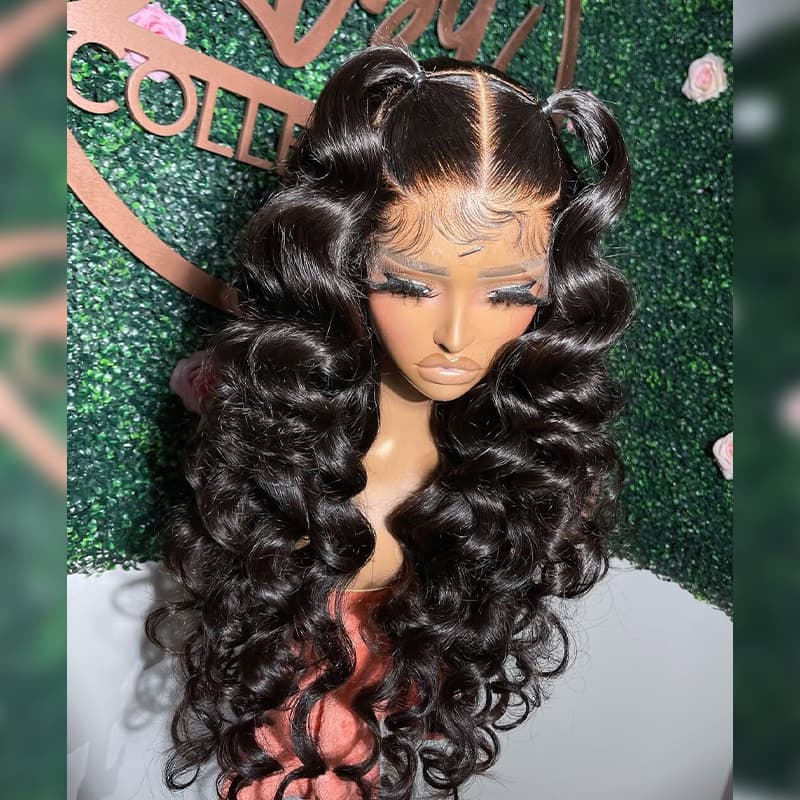 SWAY Black Burgundy Red Voluminous Bouncy Loose Curls 300 Density 13x4 Lace Front Human Hair Wig