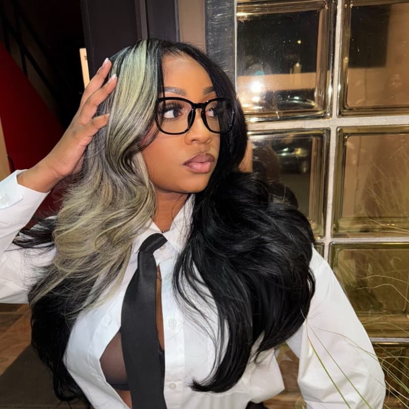 SWAY Black With Blonde Highlights Student Affordable Back to School Graduation College Girl 13x4 Lace Front Human Hair Wigs