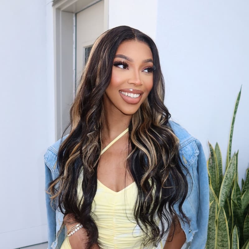 SWAY Black With Brown Highlights Luxury Summer Beach Vacations 13x4 Lace Front Human Hair Wig