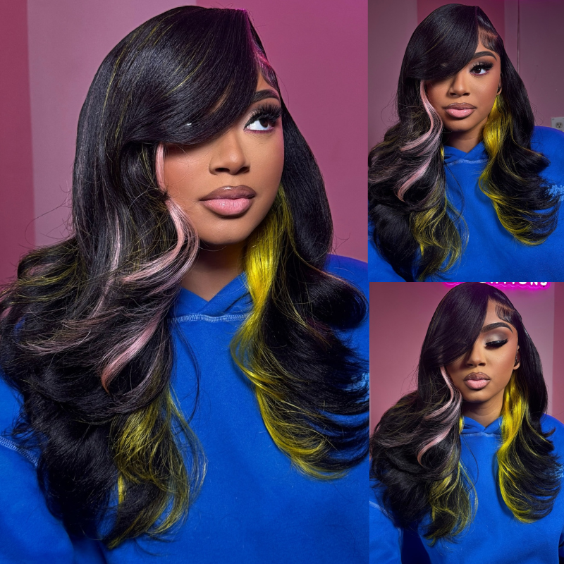 Pelucas de cabello humano ondulado con encaje frontal SWAY, color gris, densidad 200, 13x4