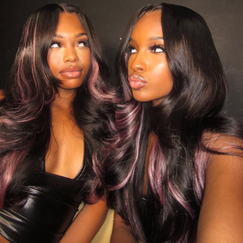 SWAY Black With Purple Highlights 13x4 Lace Front Human Hair Wig 200 Density