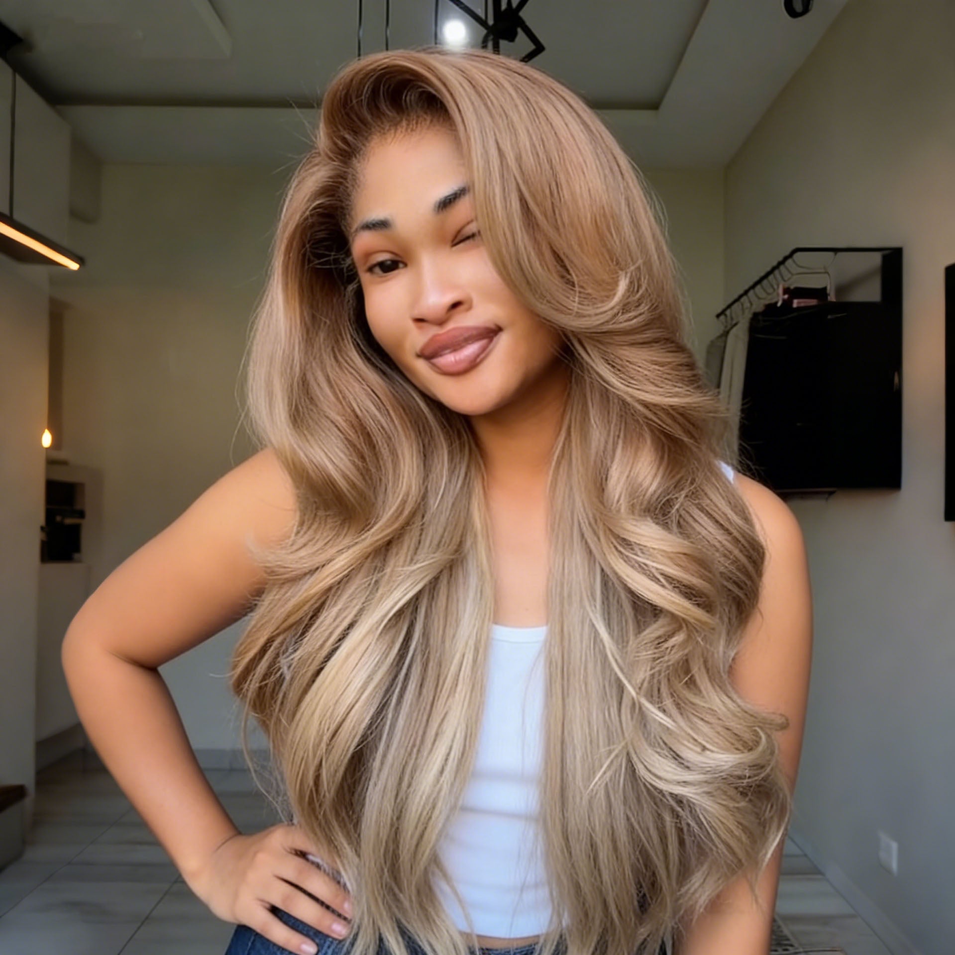 SWAY Champagne Ash Blonde 13x4 Lace Front Virgin Human Hair Wigs 200 Density