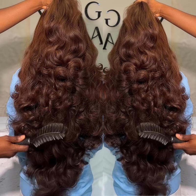 SWAY Chocolate Brown Bouncy Loose Wave 300 Density 13x4 Lace Front Human Hair Wigs