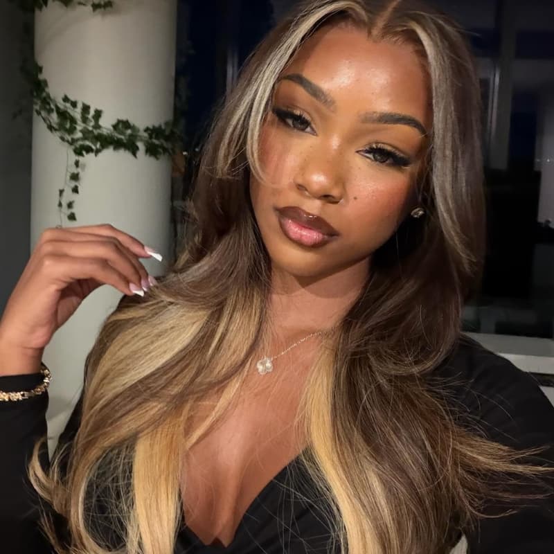 SWAY Chocolate Brown Honey Blonde Face-Framing Balayage 13x4 Lace Front Virgin Human Hair Wigs 200 Density