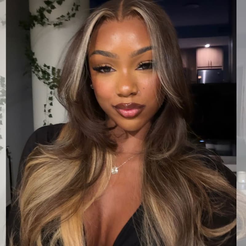 SWAY Chocolate Brown Honey Blonde Face-Framing Balayage 13x4 Lace Front Virgin Human Hair Wigs 200 Density