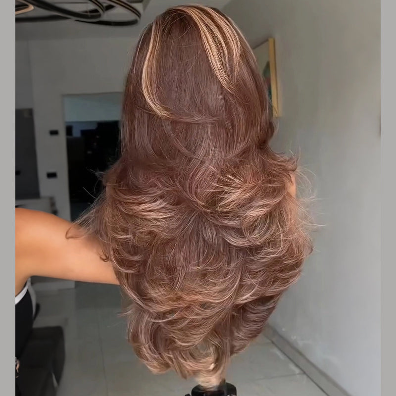 SWAY Chocolate Chestnut Brown With Caramel Honey Blonde Highlights 13x4 Lace Front Human Hair Wig