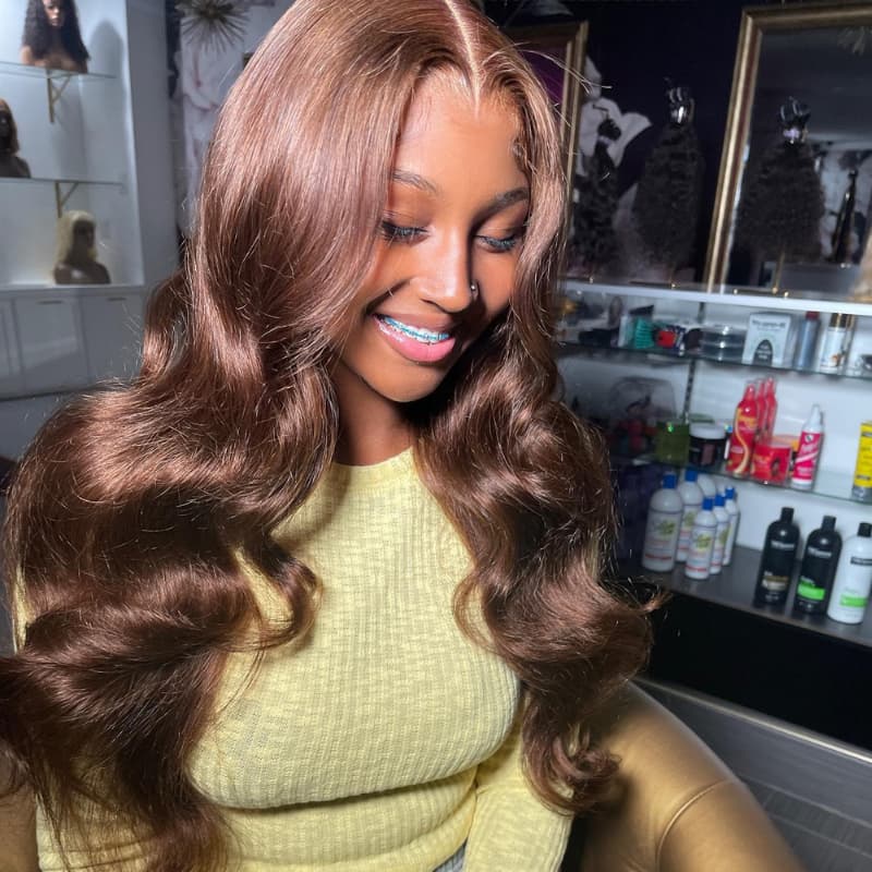 SWAY Chocolate Reddish Brown 13x4 Lace Front Virgin Remy Human Hair Wigs 200 Density