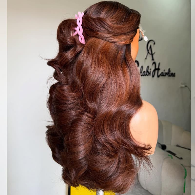 SWAY Copper Chestnut Auburn Brown Wavy 13X4 Lace Front Human Hair Wigs 250 300 Density