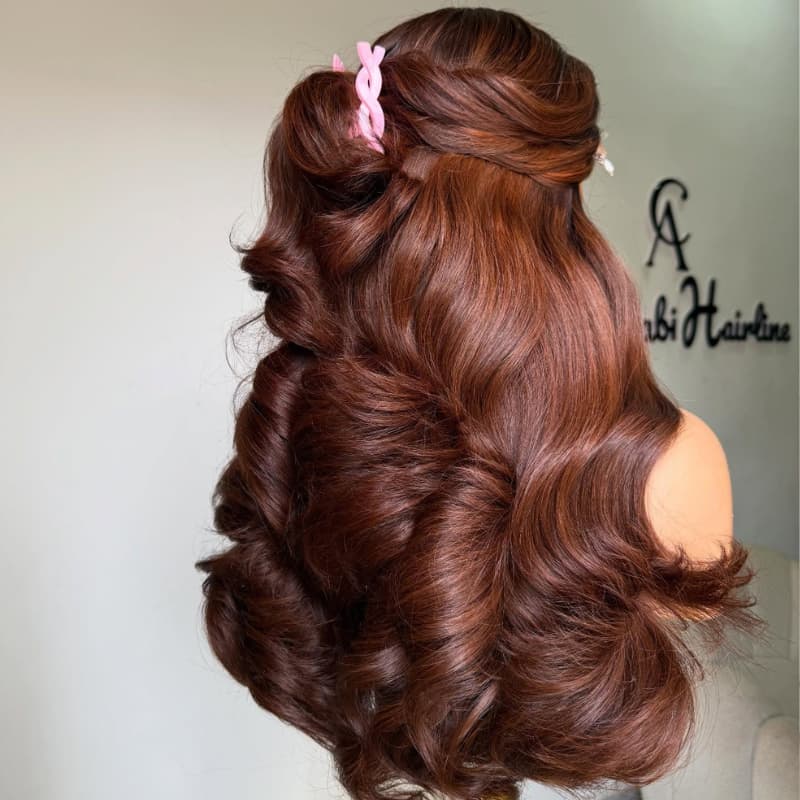 SWAY Copper Chestnut Auburn Brown Wavy 13X4 Lace Front Human Hair Wigs 250 300 Density