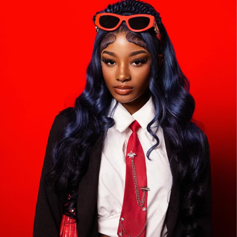 SWAY Dark Blue Student Affordable Back to School Graduation College Girl 13x4 Lace Front Human Hair Wigs