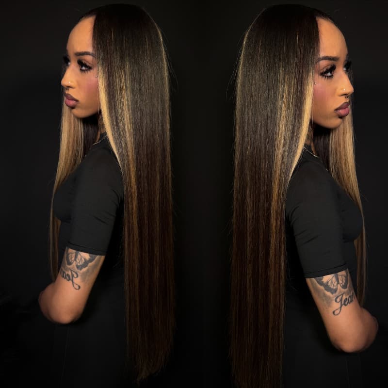 Pelucas de cabello humano SWAY rubio miel con reflejos marrones, 13x4 HD, con encaje frontal