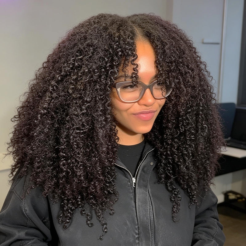 SWAY Fluffy Kinky Curly Coils Short Bob Natural Black 13x4 Lace Frontal Human Hair Wigs