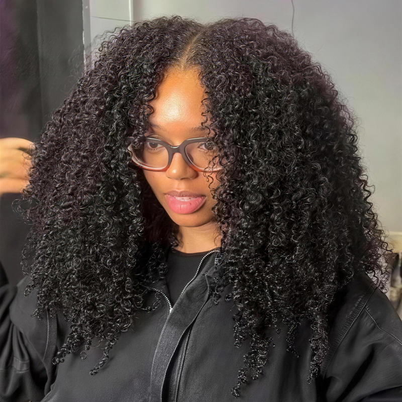 SWAY Fluffy Kinky Curly Coils Short Bob Natural Black 13x4 Lace Frontal Human Hair Wigs