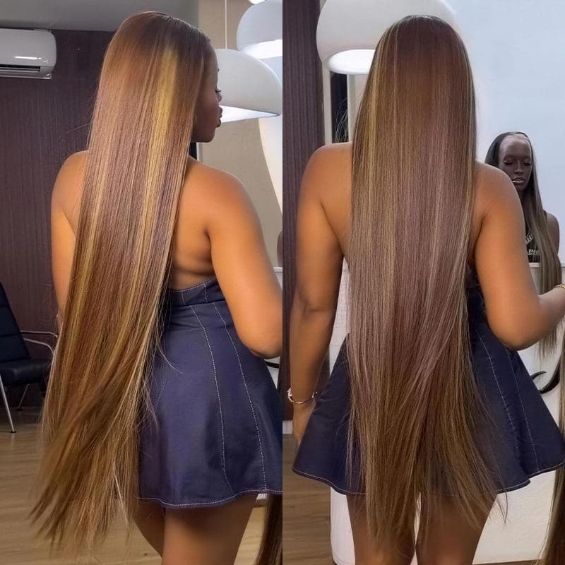 SWAY Honey Blonde Brown Highlights 42 40 38 36 34 32 30 inch Knee Length 13x4 Lace Front Human Hair Wigs
