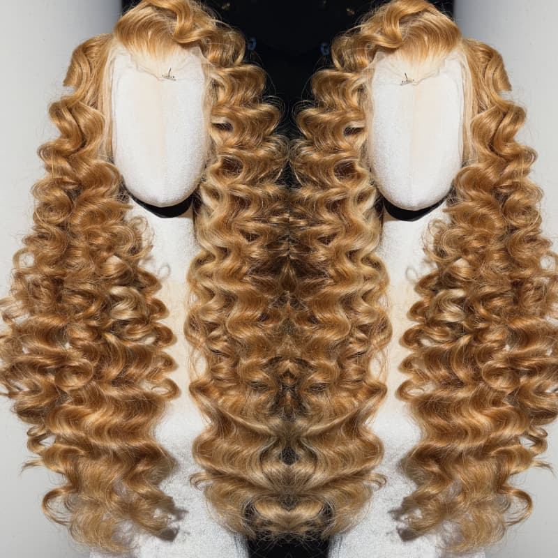 SWAY Honey Blonde Highlight Loose Deep Wave 300 Density 13x4 Lace Front Human Hair Wig