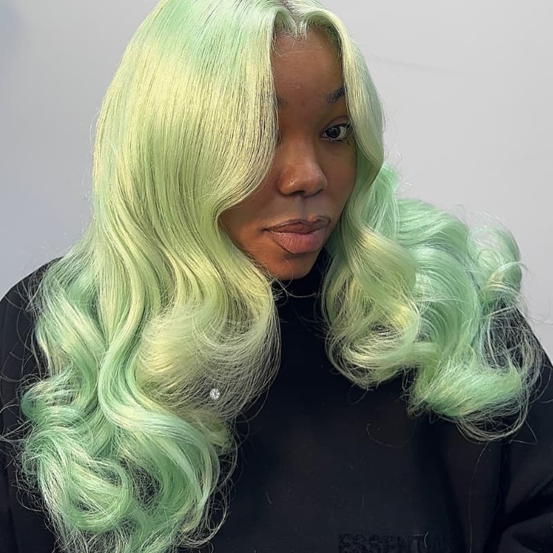 SWAY Icy Pastel Mint Green 13x4 Lace Front Virgin Remy Human Hair Wigs 200 Density