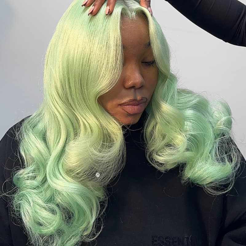 SWAY Icy Pastel Mint Green 13x4 Lace Front Virgin Remy Human Hair Wigs 200 Density
