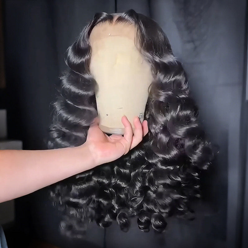SWAY Loose Deep Wave Wand Curls 13X4 Lace Front Human Hair Wigs 250 300 Density