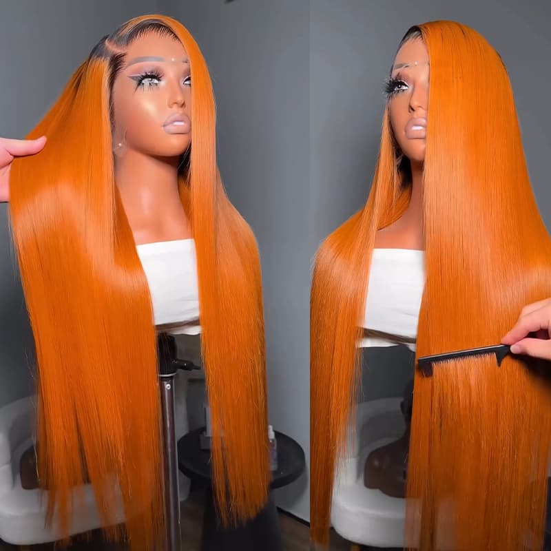 SWAY Luxury Copper Ginger Orange 13X4 Lace Front Remy Human Hair Wigs 250 300 Density