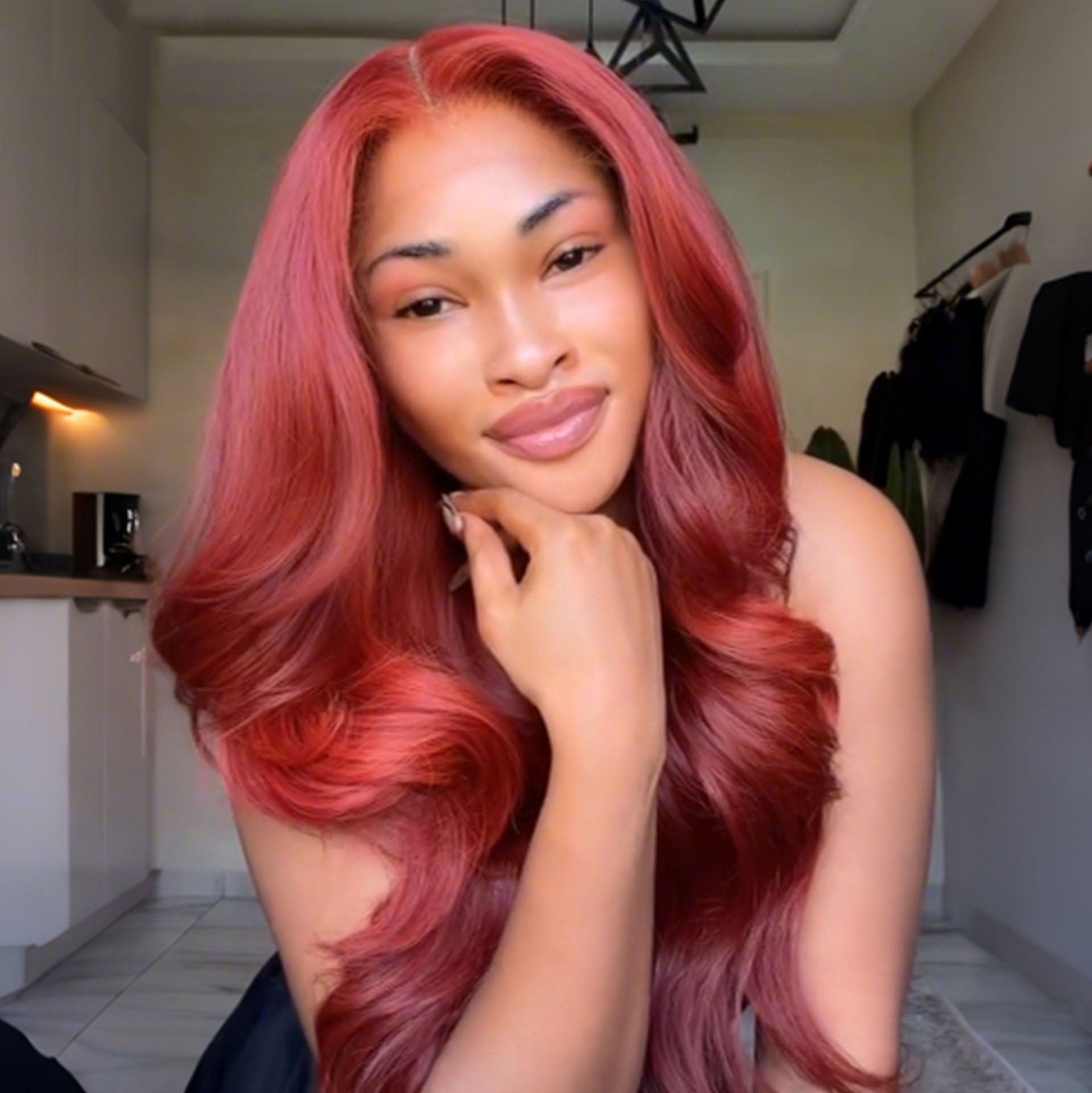 SWAY Luxury Dusty Rose Copper Red 13x4 Lace Front Virgin Human Hair Wigs 200 Density