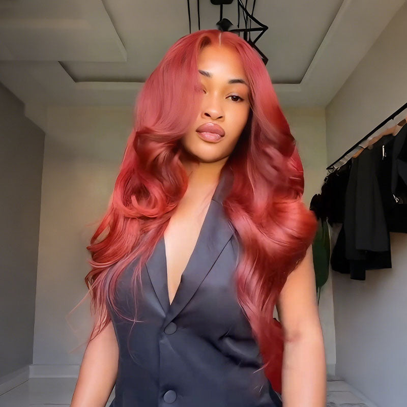 SWAY Luxury Dusty Rose Copper Red 13x4 Lace Front Virgin Human Hair Wigs 200 Density