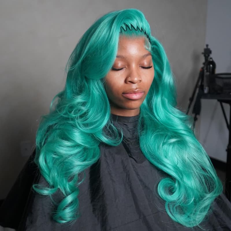 Pelucas de cabello humano ondulado con encaje frontal SWAY, color gris, densidad 200, 13x4