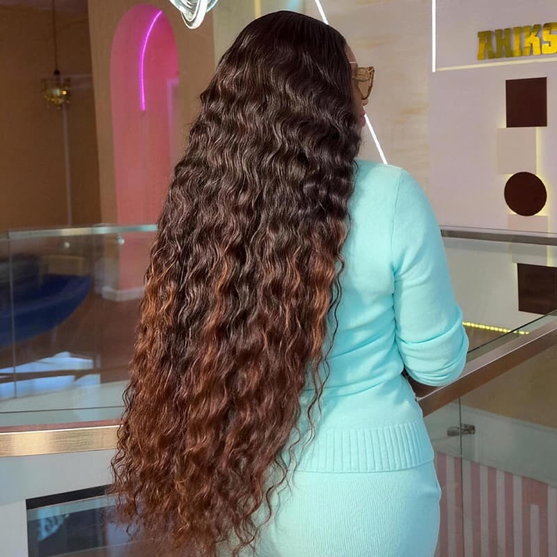 SWAY Ombre Black Brown Beach Water Wave 13X4 Lace Front Human Hair Wigs 250 300 Density