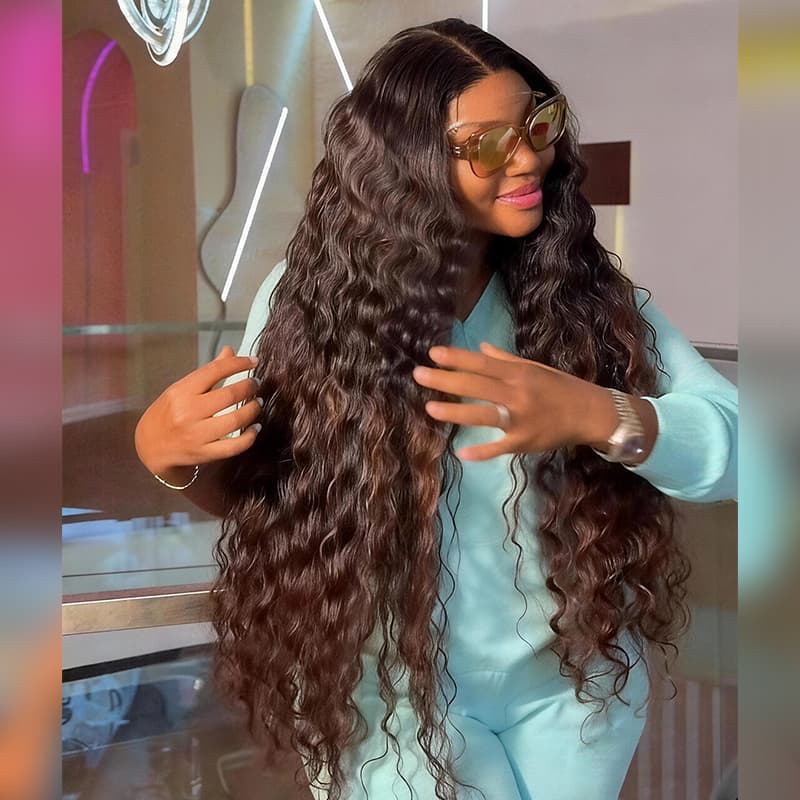 SWAY Ombre Black Brown Beach Water Wave 13X4 Lace Front Human Hair Wigs 250 300 Density