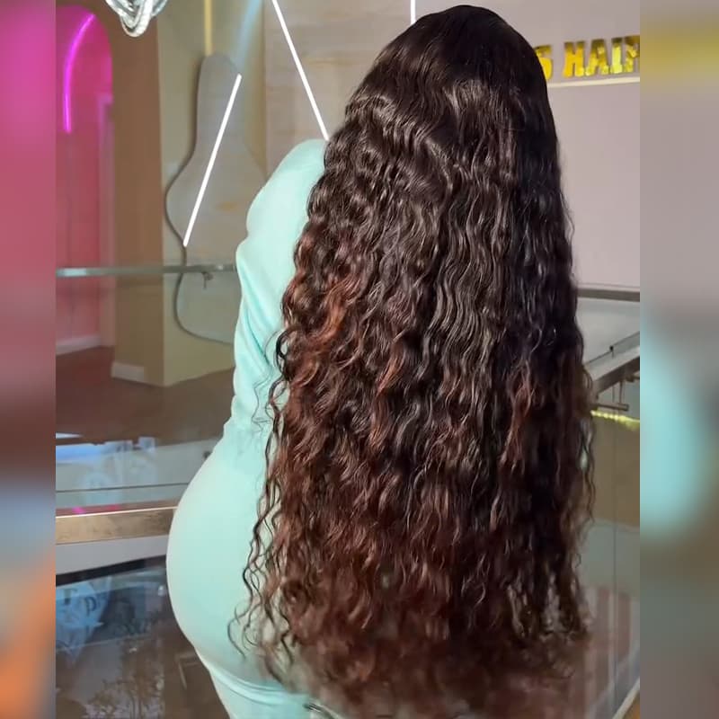 SWAY Ombre Black Brown Beach Water Wave 13X4 Lace Front Human Hair Wigs 250 300 Density