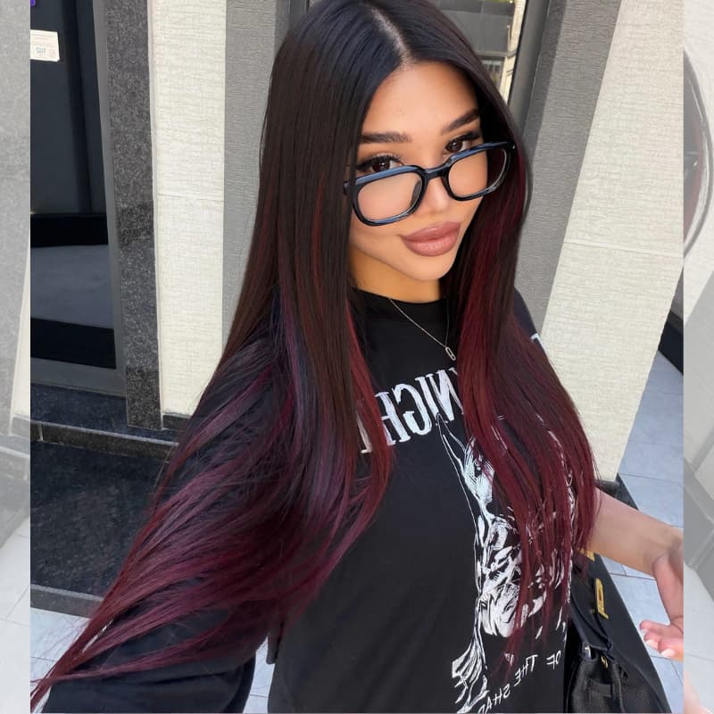 SWAY Ombre Black Burgundy Red Student Affordable Back to School Graduation College Girl 13x4 Lace Front Human Hair Wig