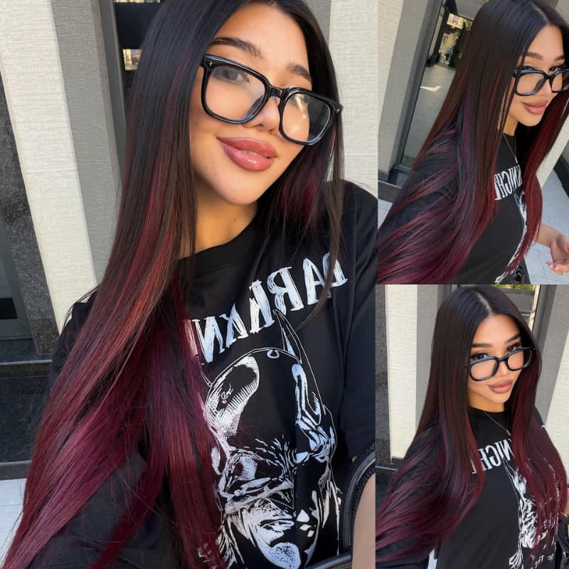 SWAY Ombre Black Burgundy Red Student Affordable Back to School Graduation College Girl 13x4 Lace Front Human Hair Wig