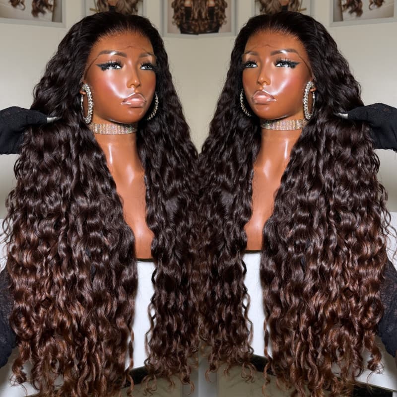 SWAY Ombre Black Chocolate Brown Spanish Loose Deep Wave 300 Density 13x4 Lace Front Human Hair Wigs