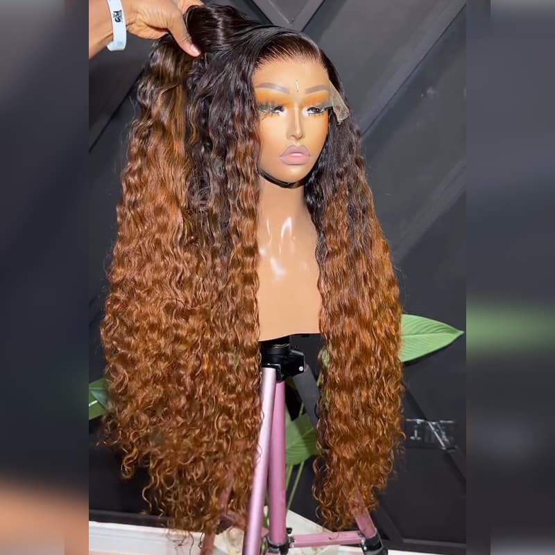 SWAY Ombre Black Chocolate Brown Water Wave 300 Density 13x4 Lace Front Human Hair Wigs