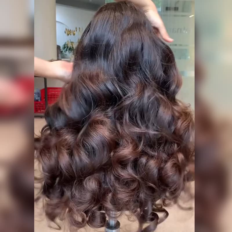 Pelucas de cabello humano SWAY rubio miel con reflejos marrones, 13x4 HD, con encaje frontal