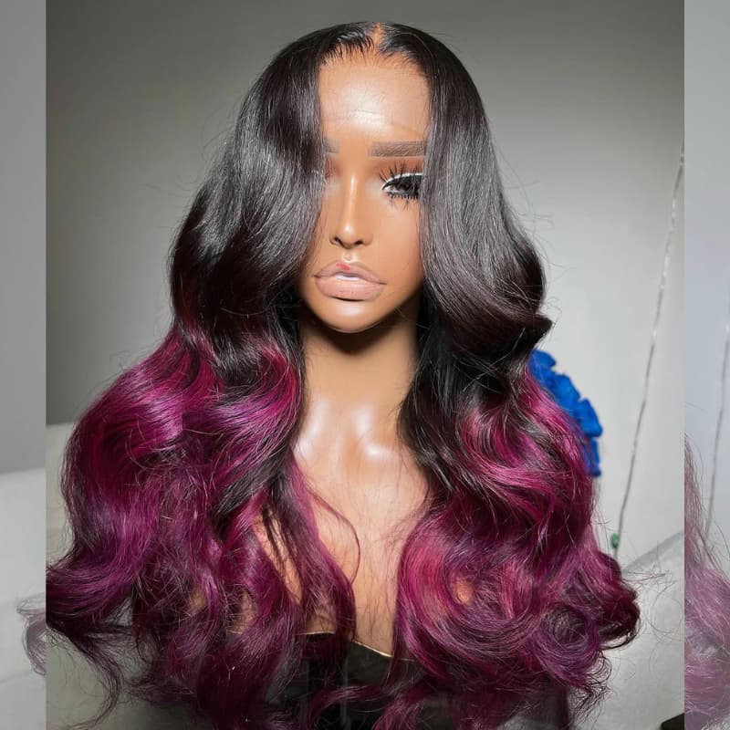 SWAY Ombre Black Purple 13x4 Lace Front Human Hair Wigs 200 Density