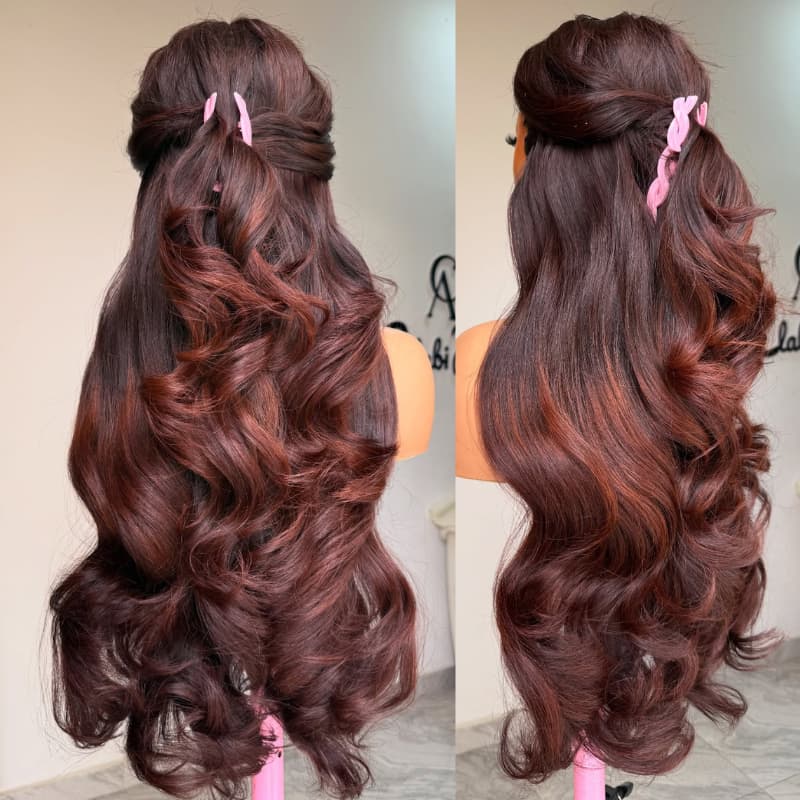 SWAY Ombre Black Reddish Brown Wavy 13X4 Lace Front Human Hair Wigs 250 300 Density