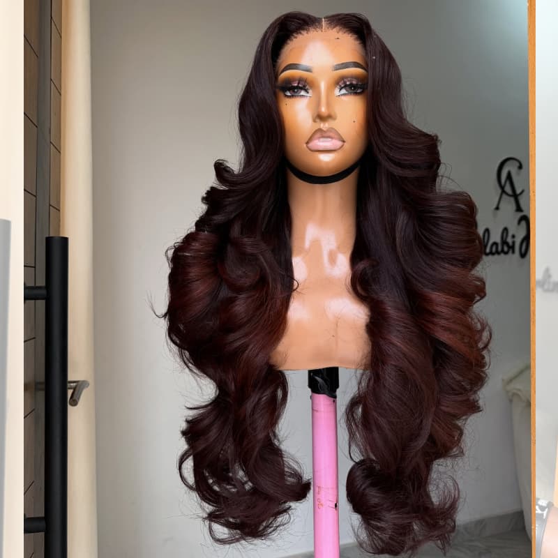 SWAY Ombre Black Reddish Brown Wavy 13X4 Lace Front Human Hair Wigs 250 300 Density
