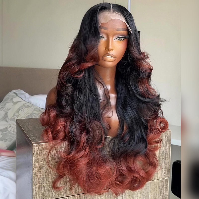 SWAY Ombre Black Rose Copper Red 250 300 Density 13x4 Lace Front Human Hair Wig