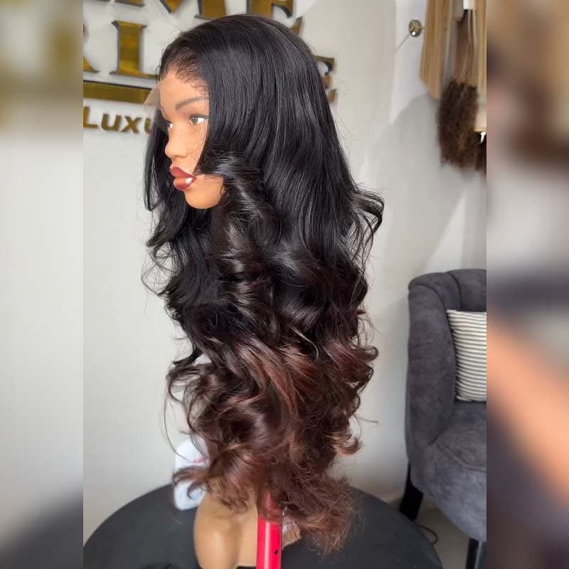 SWAY Ombre Black Brown Loose Body Wave 300 Density 13x4 Lace Front Human Hair Wigs