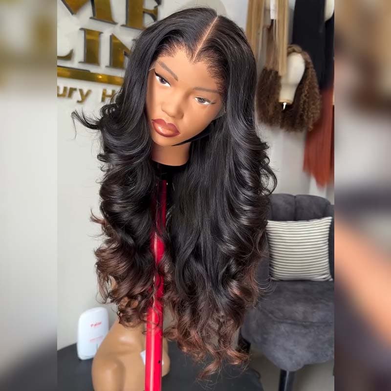 SWAY Ombre Black Brown Loose Body Wave 300 Density 13x4 Lace Front Human Hair Wigs
