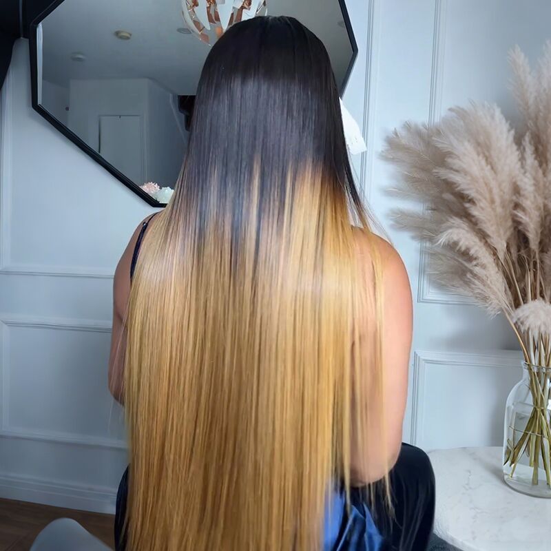 SWAY Ombre Black Strawberry Honey Blonde Bone Straight 13x4 Lace Front Human Hair Wigs 300 Density