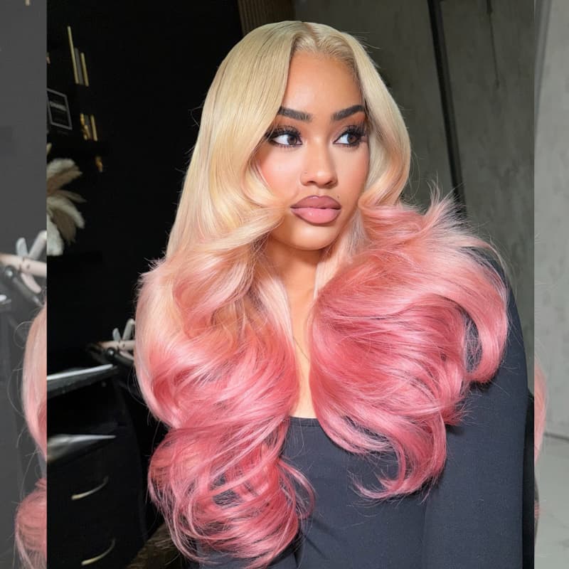 SWAY Luxury Summer Beach Vacations Ombre Blonde Rose Pink 13x4 Lace Front Human Hair Wigs